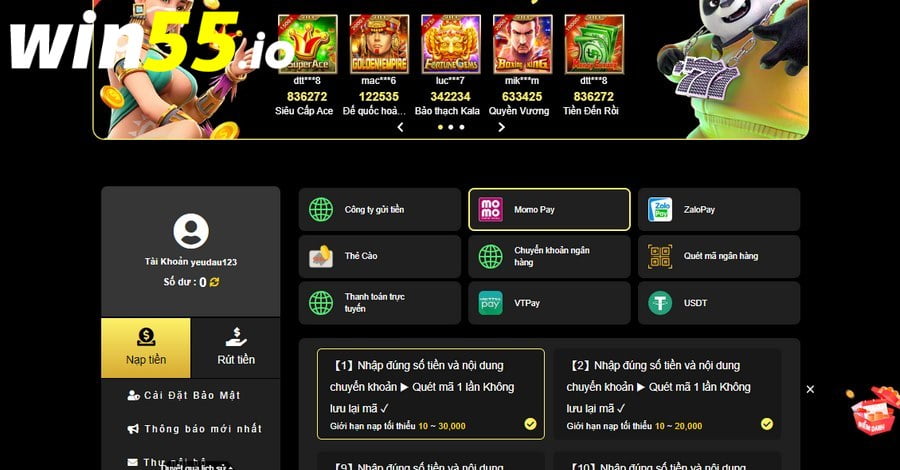 Nạp tiền WIN55 qua Momo Pay Nạp tiền WIN55 qua Momo Pay