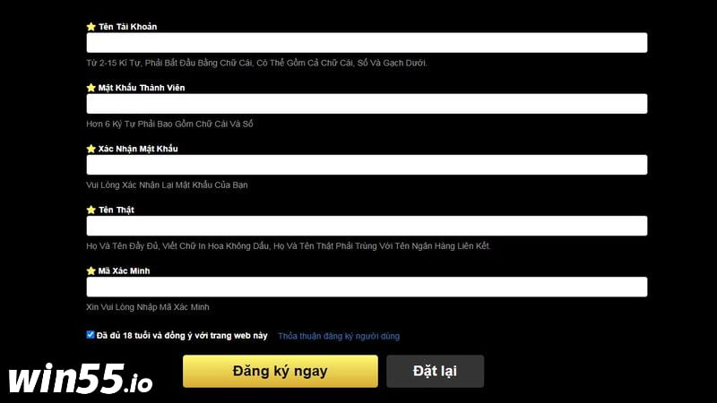 Thao tác và lưu ý cần biết khi tiến hành đăng ký tài khoản tại WIN55