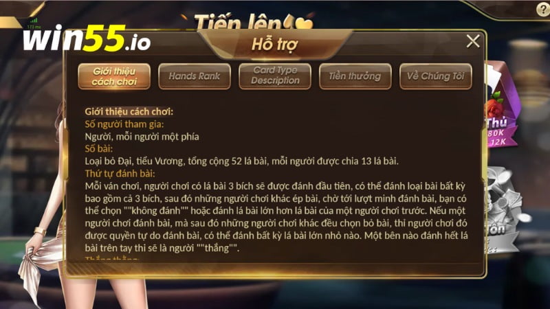 Chơi bài Tiến lên miền Nam miễn phí tại Win55 sẽ gồm 52 lá và chia thành 4 loại