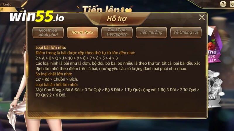 Thứ tự mạnh yếu của các lá bài sẽ được sắp xếp từ cao đến thấp